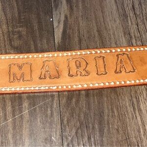 Colorful Brown Leather Belt with Maria Engraving and Mexican Pattern: